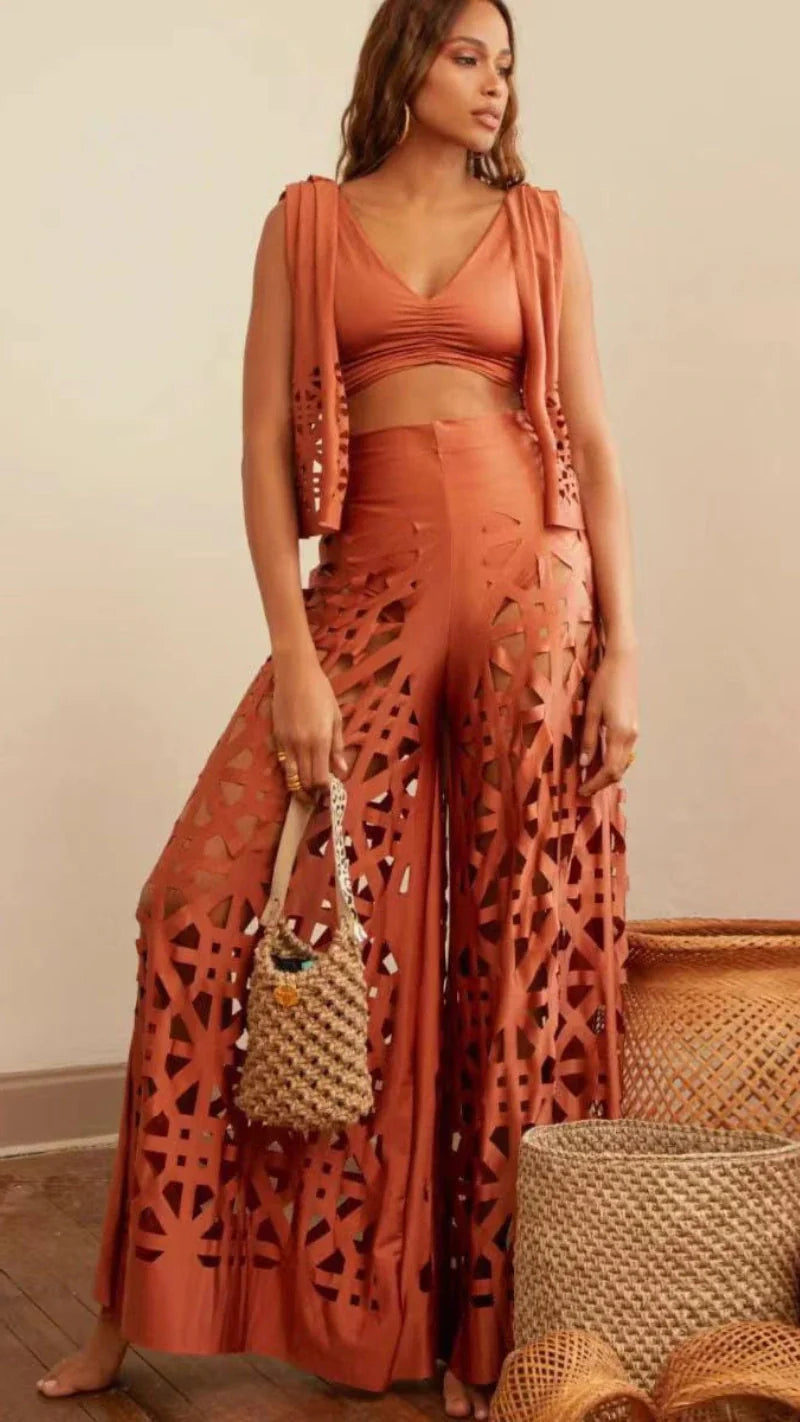 Set of Top and Flared Pants Resort wear  Co-Ord Set